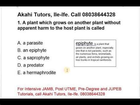 Utme Biology Jamb Past Questions And Answers By Akahi Tutors