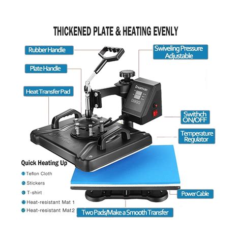 AKEYDIY 5 In 1 Heat Press Machine For T Shirts Professional Swing Away