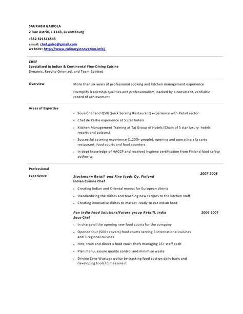 Demi Chef De Partie Resume Sample | williamson-ga.us