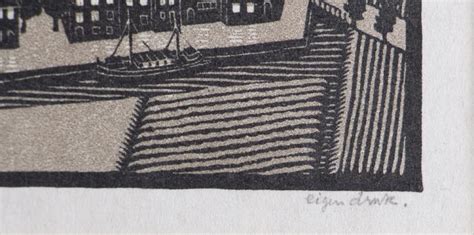 M C Escher Day and Night Woodcut Print