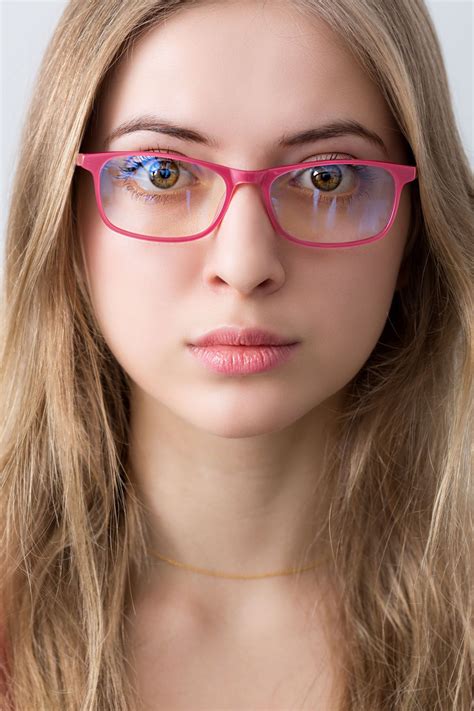 Young Woman With Pink Glasses Spectacles Women Eyeglasses Frames For Women Eyeglasses