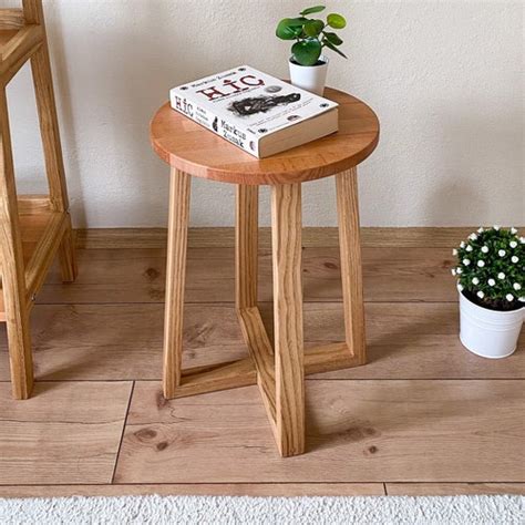 Round Side Table Wooden Stool Bedside Table Etsy