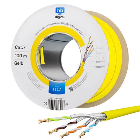 100m Netzwerkkabel CAT 7 600 MHz S FTP AWG23 LSZH GELB 54 90