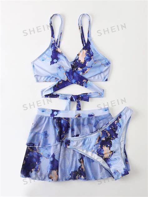 SHEIN Swim Vcay Conjunto de bikini con estampado de mármol Sujetador