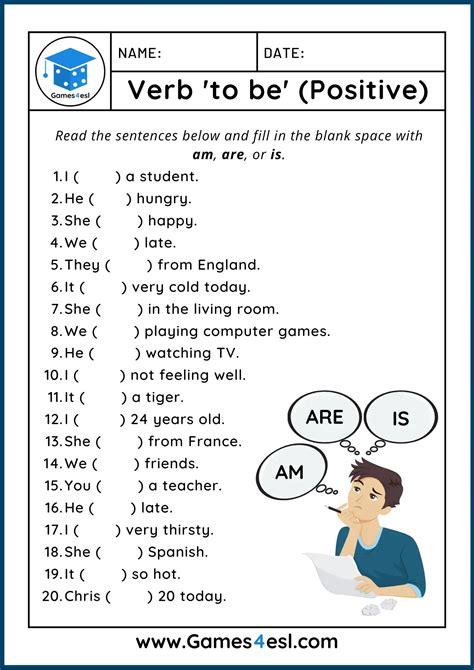 Verb To Be Esl Worksheet Printable And Enjoyable Learning