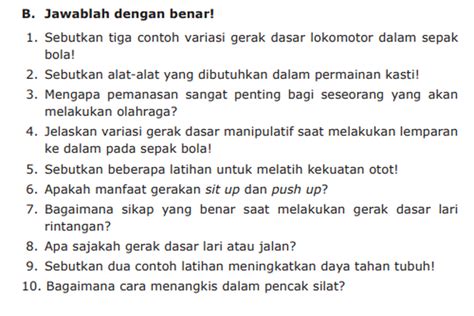 Kunci Jawaban Pjok Kelas 4 Sd Halaman 122 Soal Isian 1 Sampai 10