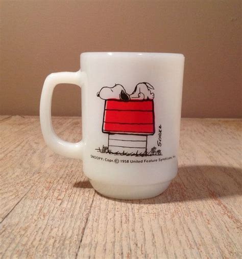 Vintage Snoopy Fire King Pyrex Milk Glass Coffee Mug I Think Im