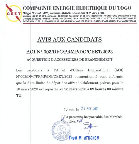 Avis Aux Candidats Aoi N Dfc Prmp Dg Ceet Acquisition D