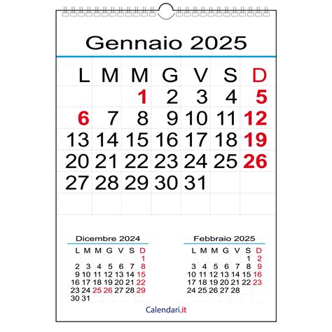 Calendario 2025 Con 12 Mesi Numeri Grandi