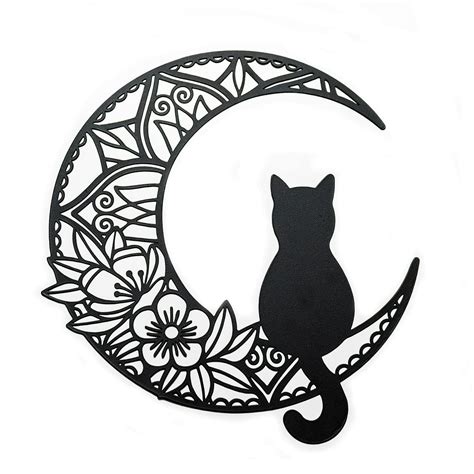 Eyonglion Black Cat And Moon Wall Art Moon Phase Wall Art Black Cat On