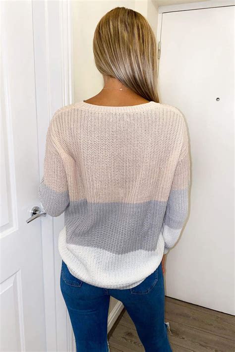 Pink Colour Block Knitted Jumper Ax Paris