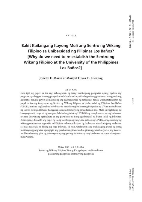 (PDF) Bakit Kailangang Itayong Muli ang Sentro ng Wikang Filipino sa ...