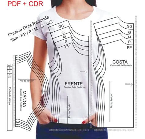 Molde T shirt Camiseta Feminina Básica Pdf E Cdr Elo7