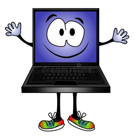 Funny Cartoon Computer Smiling. A cartoon character laptop computer ...