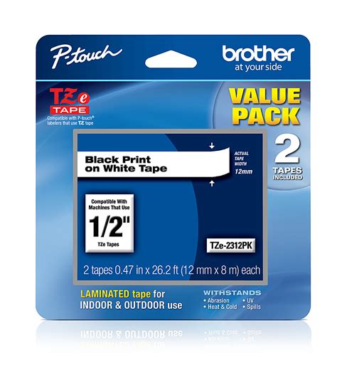 Brother P Touch Tze Pk Laminated Label Tape Pack Black On White