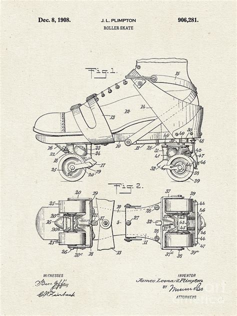 PATENT DRAWING 1908 Roller Skate 1 Drawing By Daniel Coulmann