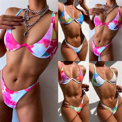 Neuer sexy bedruckter Tie Dye Bikini Doppelseitiger Split Badeanzug für