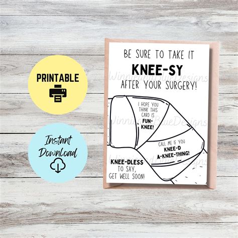 Printable Funny Get Well Soon Knee Surgery Card Knee Surgery Pun Card