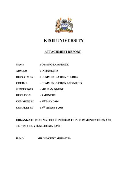 (PDF) KISII UNIVERSITY ATTACHMENT REPORT NAME : OTIENO LAWRENCE