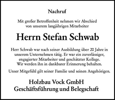 Traueranzeigen Von Stefan Schwab Vrm Trauer De