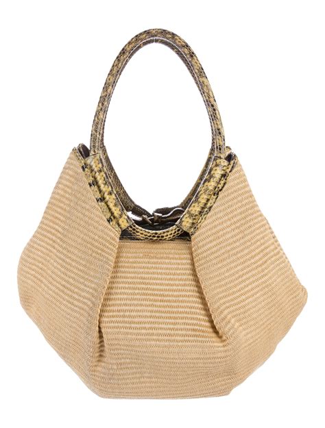 Jimmy Choo Snakeskin Trimmed Straw Hobo Handbags Jim64253 The