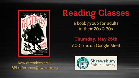 Shrewsbury Public Library - Reading Glasses May 2023 slide & FB event