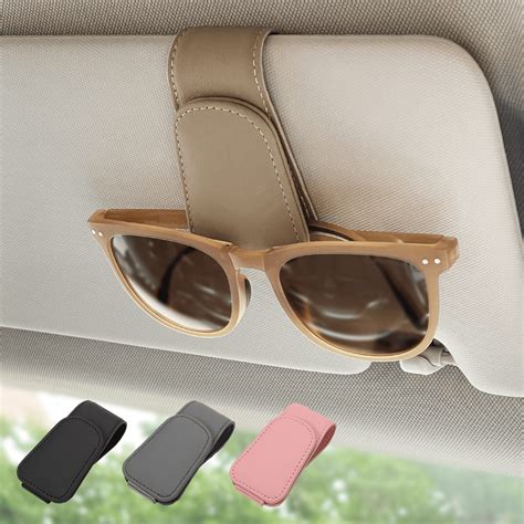 Ompellus Magnetic Leather Sunglass Holder Eyeglass Hanging Clip For Car Sun Visor Car