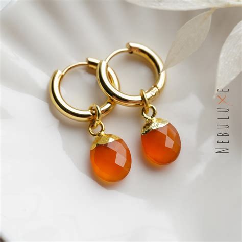 Carnelian Hoop Earrings July Birthstone Birthstone Earrings Gold