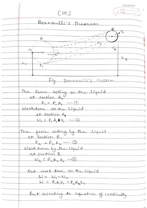 Solution Bernoulli S Theorem Derivation Physics Class Notes With