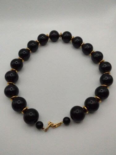 Black Gold Tone Bead Single Strand Napier Necklace Gem