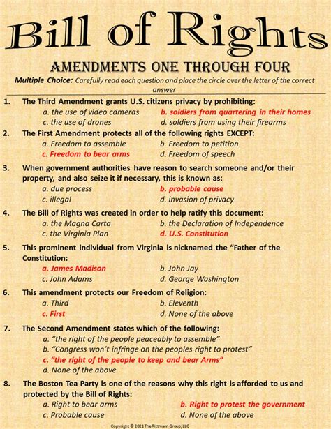 Effective Bill Of Rights Multiple Choice Questions Worksheets Library