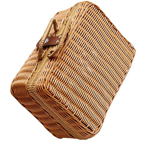 Imitation Rattan Suitcase Storage Bins Rattan Picnic Basket Vintage