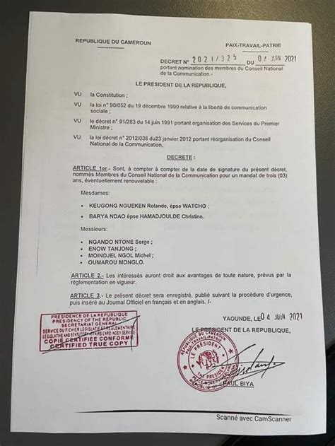 Cameroun Réorganisation Présentation des nouveaux membres du