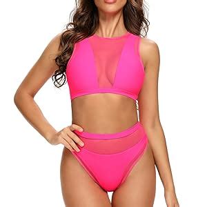 Amazon Dixperfect Women S Mesh Insert Bikini Sets Swimsuits High