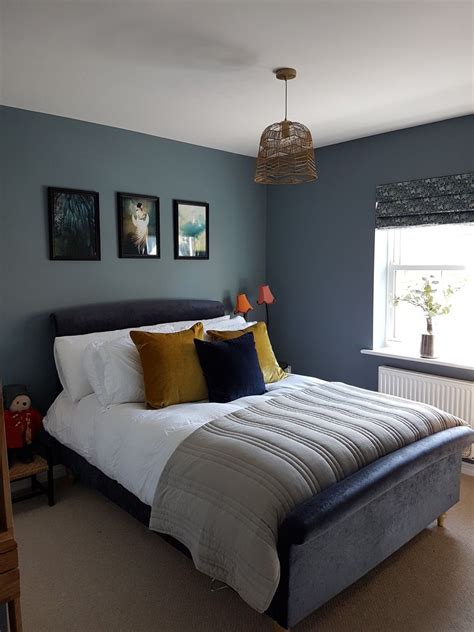 Our calming blue and gold guest bedroom. Walls are Dulux 'denim drift