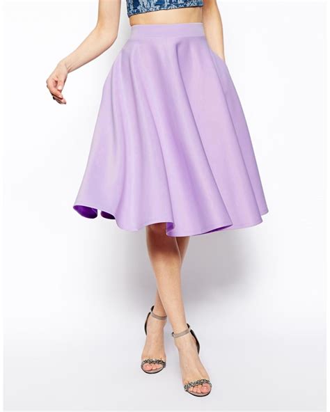 Asos Full Midi Skirt In Scuba With Pockets In Purple Lyst