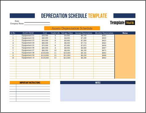 Depreciation Schedule Template - Editable Format - Templates Hub