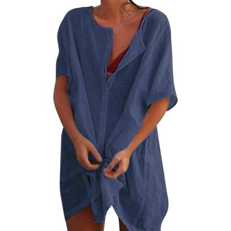 Robe De Plage Femme Bonjour Bikini Cover Up Col Rond Cache Maillots Sarongs Bleu