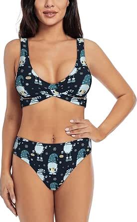 Amazon High Waisted Bikini Sets For Women Gnome And Snowflakes Womens Swimsuits Two Piece