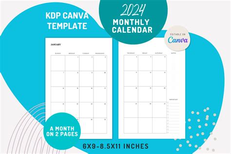 Canva 2024 Monthly Templates Kdp Ready Graphic By Kream Digital · Creative Fabrica