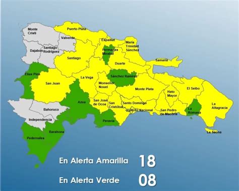 COE Mantiene 17 Provincias Y DN En Alerta Amarilla Y 8 En Verde Por