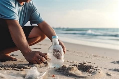 La Mano De Un Hombre Quita Basura De La Playa Ia Generativa Foto Premium