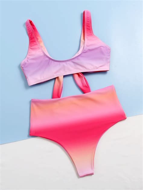 Ombre Knot Front Bikini Swimsuit