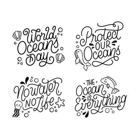 Premium Vector Monochrome Lettering World Oceans Day Stickers Collection