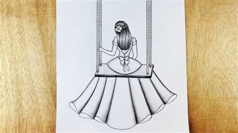 How To Draw A Girl On Swing Pencil Sketch Step By Step Easy Way To