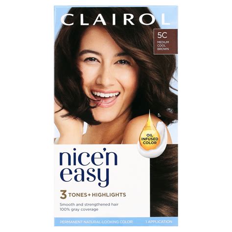 Clairol Nicen Easy Permanent Hair Color Cream 5c Medium Cool Brown Hair Dye 1 Application