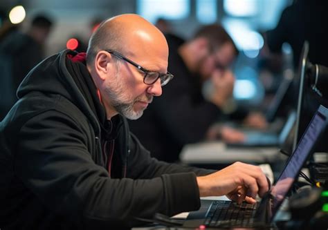 premium photo programmer developer works   computer   coworking