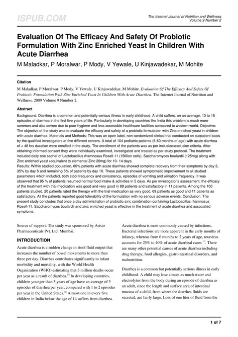 Pdf Evaluation Of The Efficacy And Safety Of Probiotic Formulation