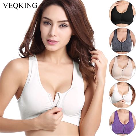 Veqking Women Zipper Push Up Sports Brasplus Size Xl Padded Wirefree Breathable Sports Tops