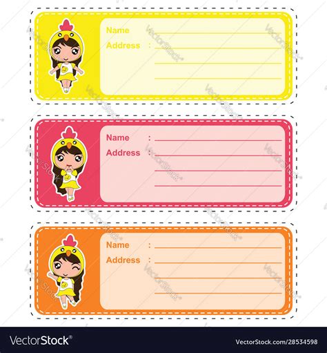 Cute Address Label Cartoon With Colorful Vector Image